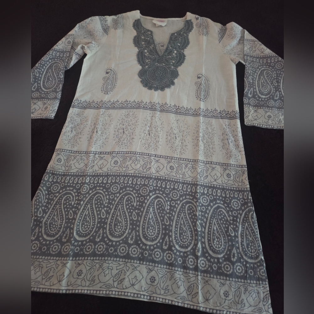 Bohemian Blue and White Tunic Dress,Size S